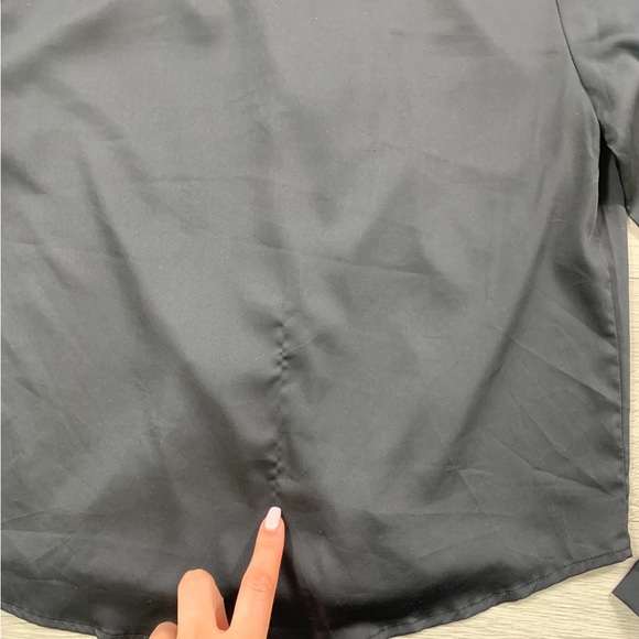 Forever 21 Black Satin Long Sleeve Crossover Blouse Top - Picture 6 of 9